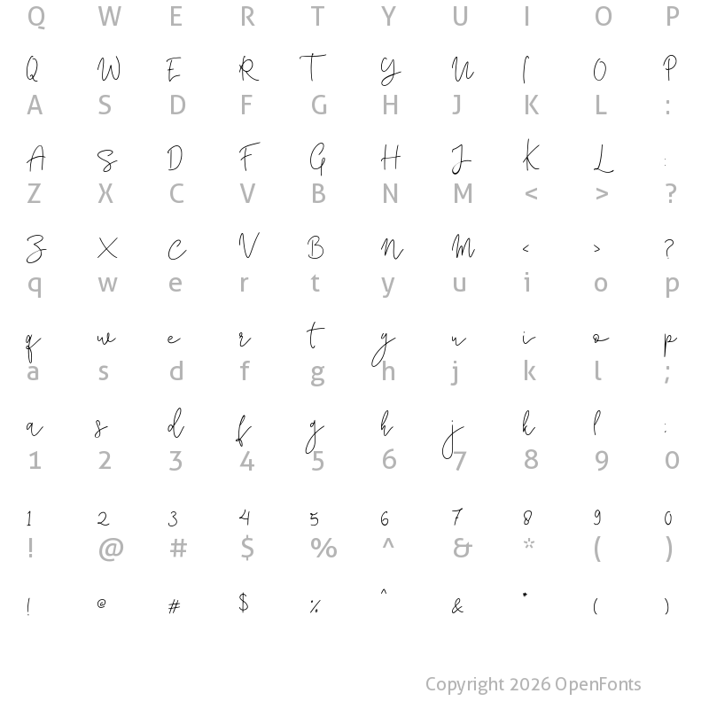 Character Map of Corline Signature Regular