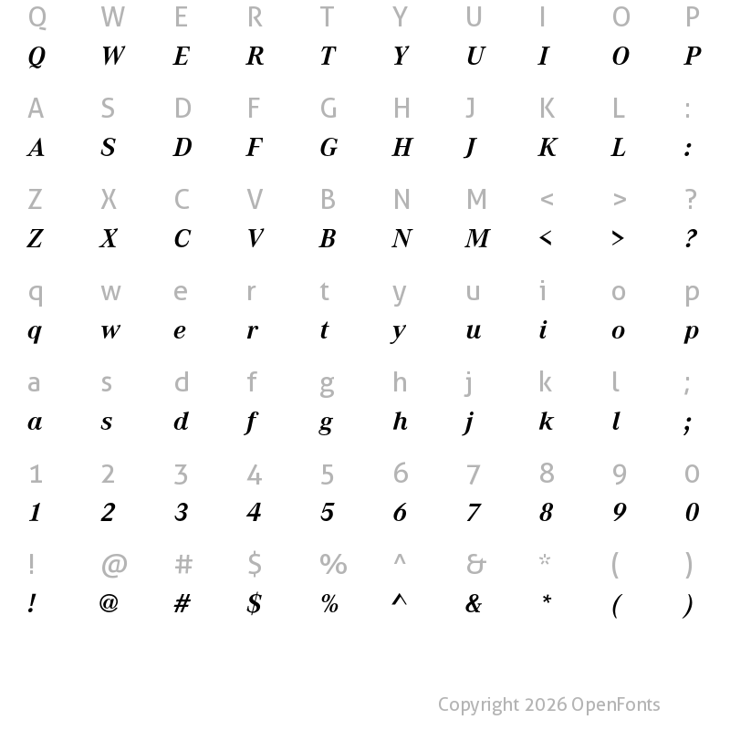 Character Map of Corporate A Bold Italic