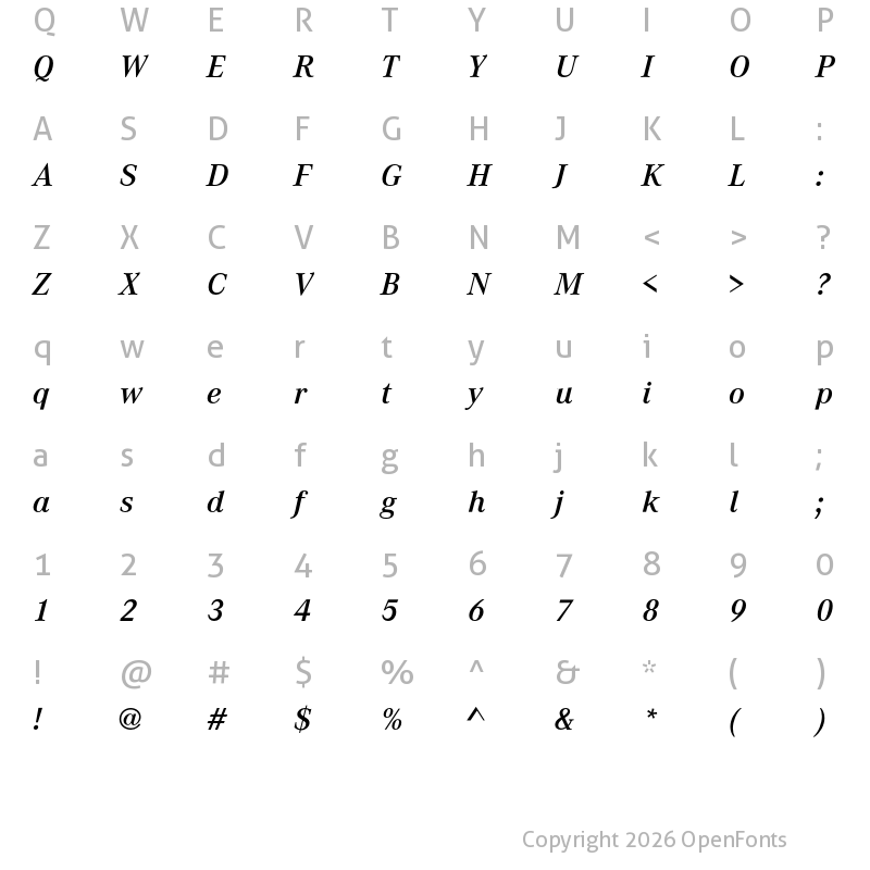 Character Map of Corporate A Demi Italic