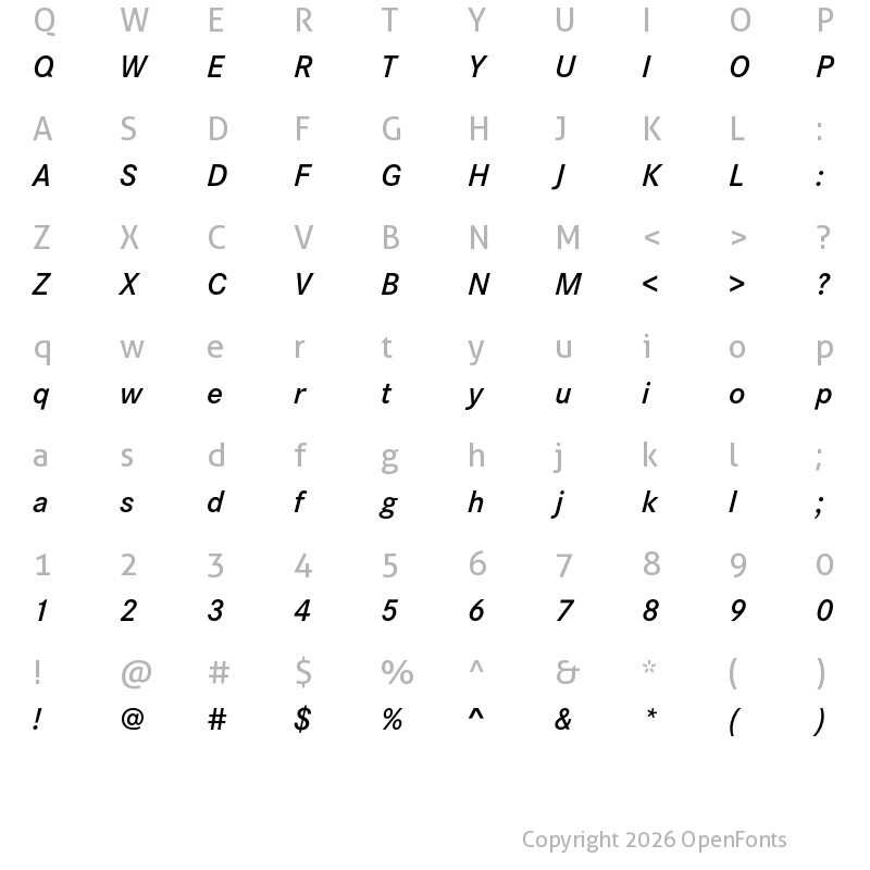 Character Map of Corporate S Demi Italic