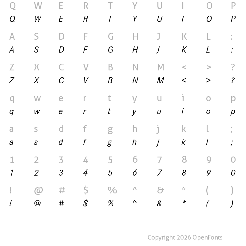 Character Map of Corporate S Pro Regular Italic