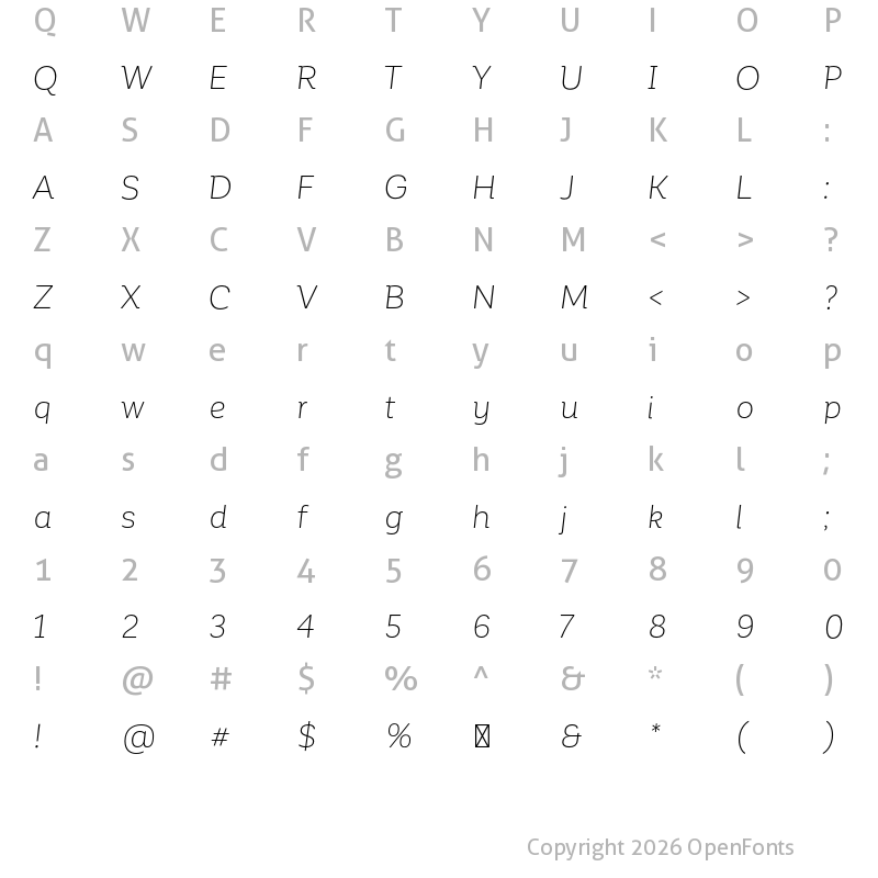 Character Map of Corporative Alt Light Italic