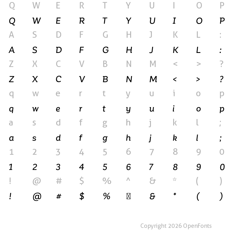 Character Map of Corporative Alt Medium Italic
