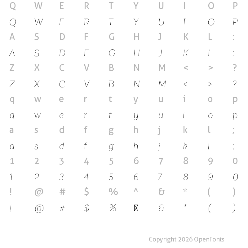 Character Map of Corporative Alt Thin Italic