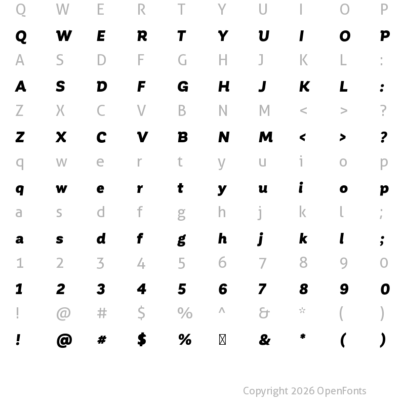 Character Map of Corporative Black Italic