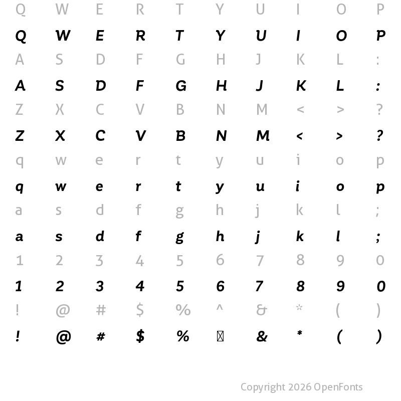Character Map of Corporative Bold Italic