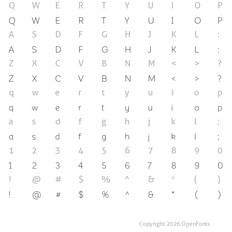 Character Map of Corporative Sans Alt Light