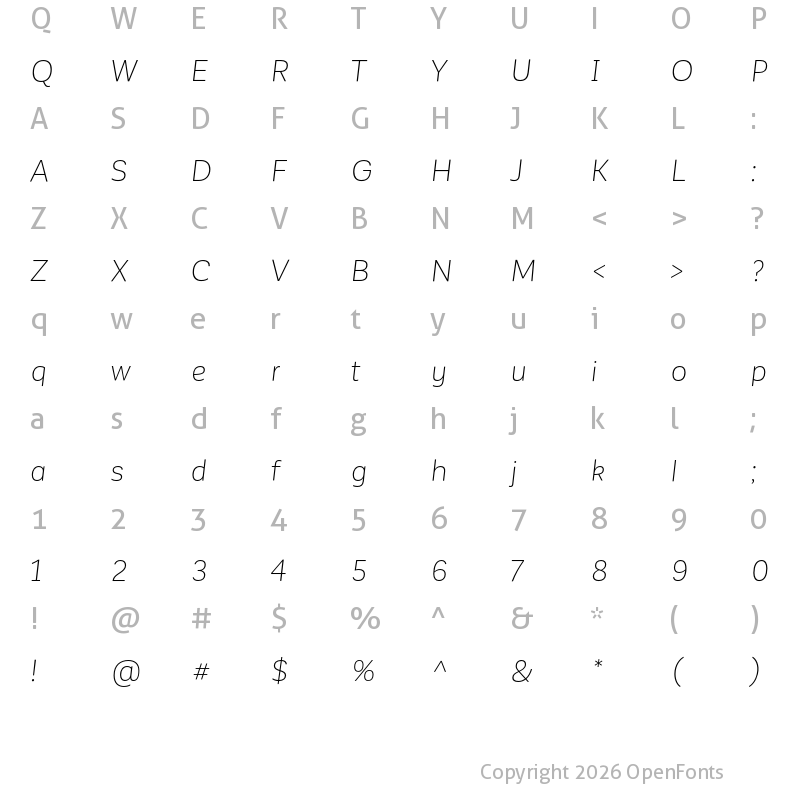 Character Map of Corporative Sans Alt Light Italic