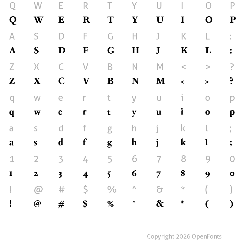 Character Map of Corundum Text Bold Roman