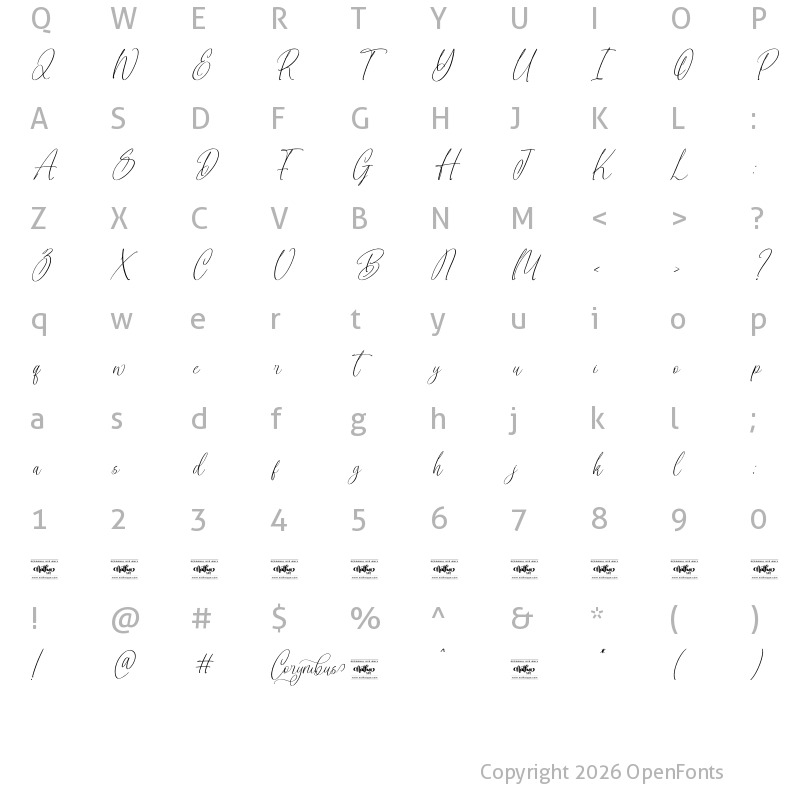 Character Map of Corymbus Personal Use Regular