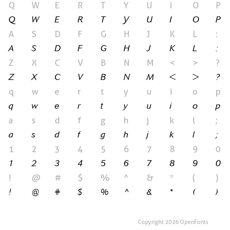 Character Map of Cosmos Italic