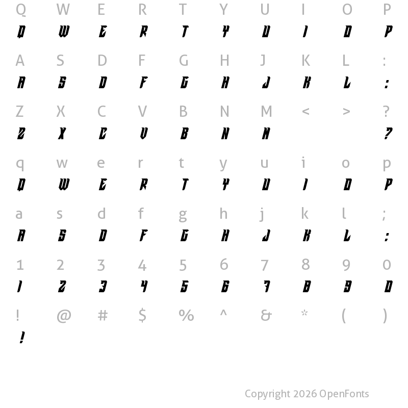 Character Map of Coubra Regular