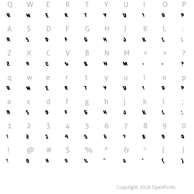 Character Map of Count Suckula Leftalic Italic