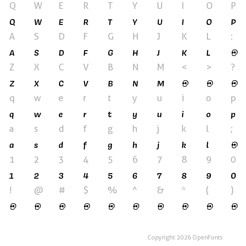 Character Map of Covik Sans Demo Semibold Italic