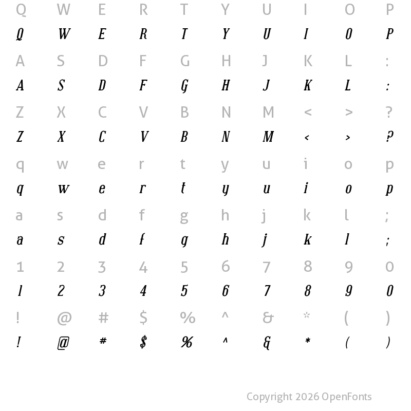 Character Map of Covington Bold Italic
