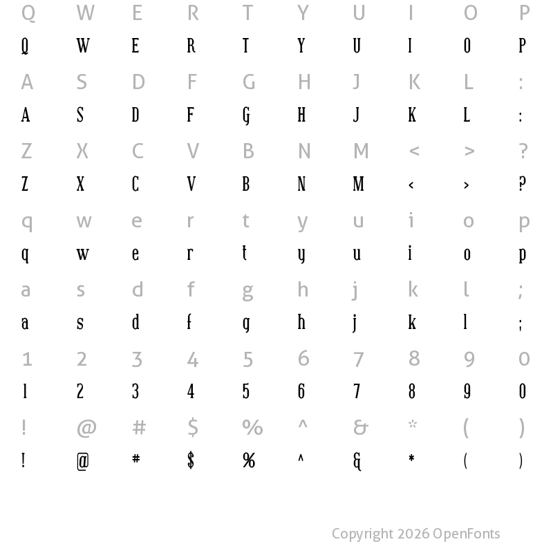 Character Map of Covington Cond Bold