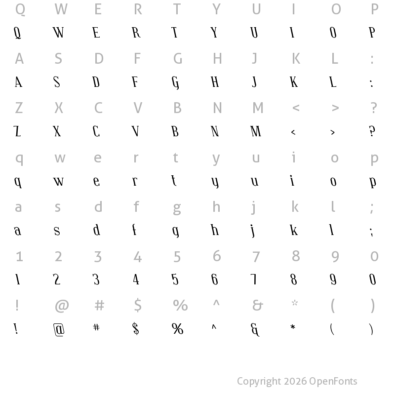 Character Map of Covington Rev Italic