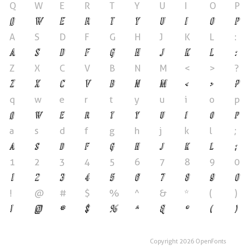Character Map of Covington SC Shadow Italic