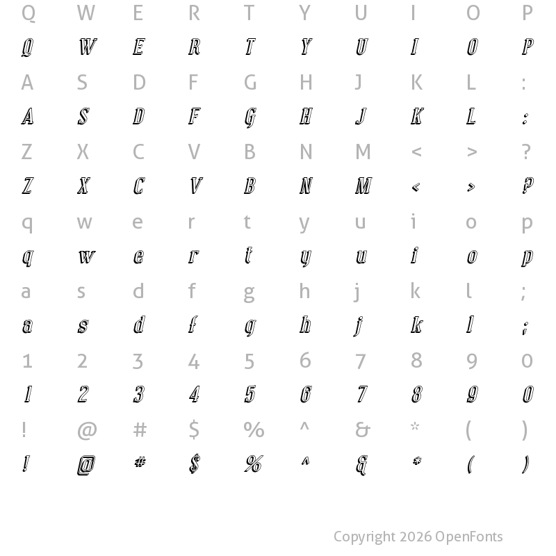 Character Map of Covington Shadow Italic