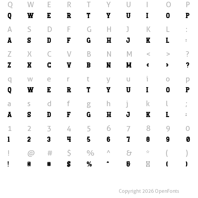 Character Map of Cowboy College Regular