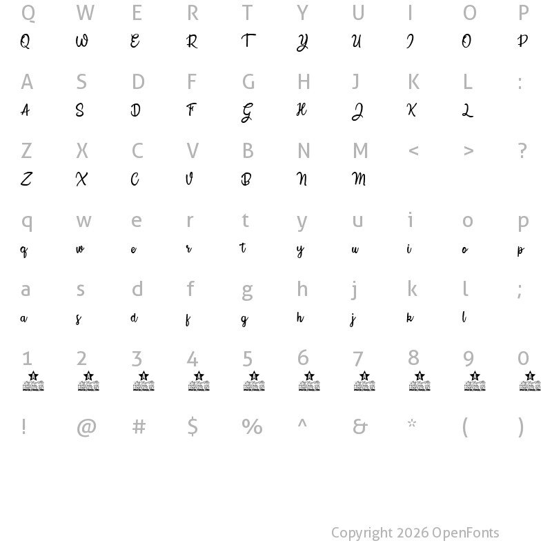 Character Map of Crazy Summer Personal  Use Regular