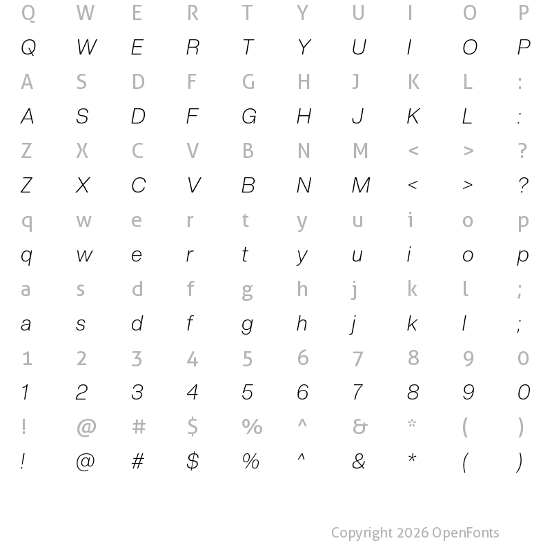 Character Map of Creato Display Light Italic