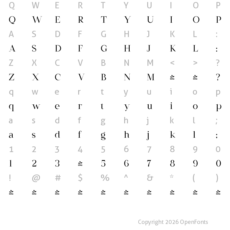 Character Map of Creators Type Gothic