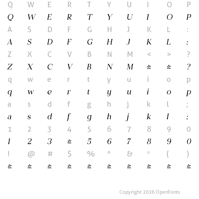Character Map of Creators Type Italic Alternate