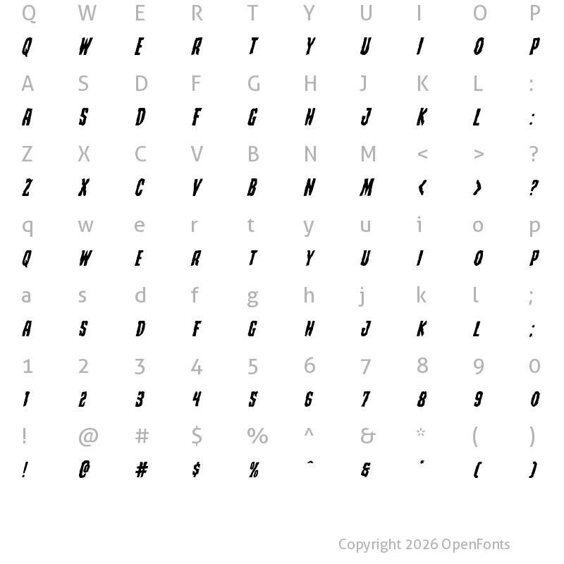 Character Map of Creepy Crawlers Expanded Italic Expanded Italic
