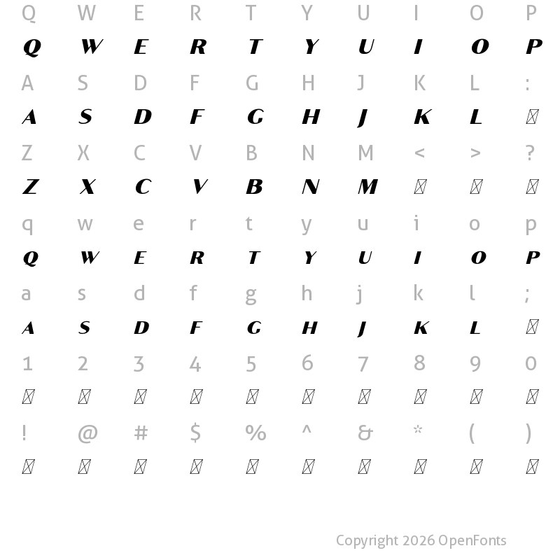 Character Map of Croco Free Italic