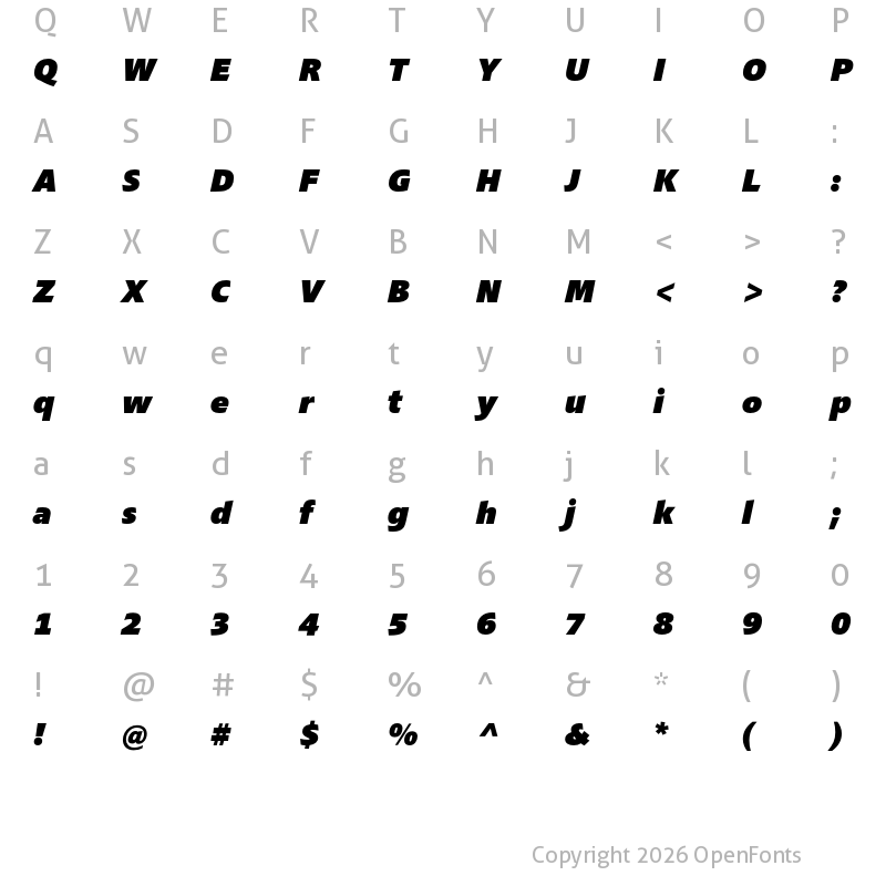 Character Map of Croma Sans Black Italic