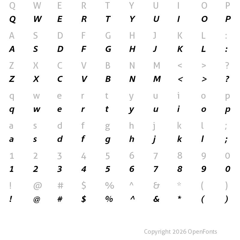 Character Map of Croma Sans Medium Italic