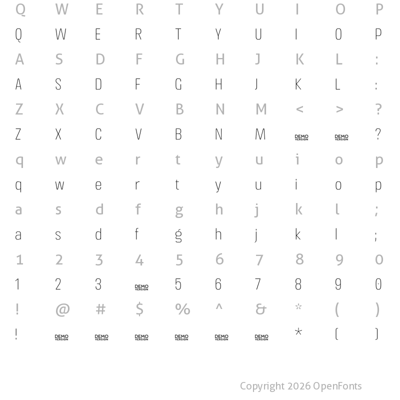 Character Map of Crossfit Demo Thin