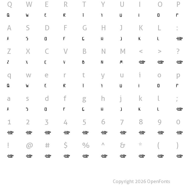 Character Map of Crumpled Letter Demo Regular
