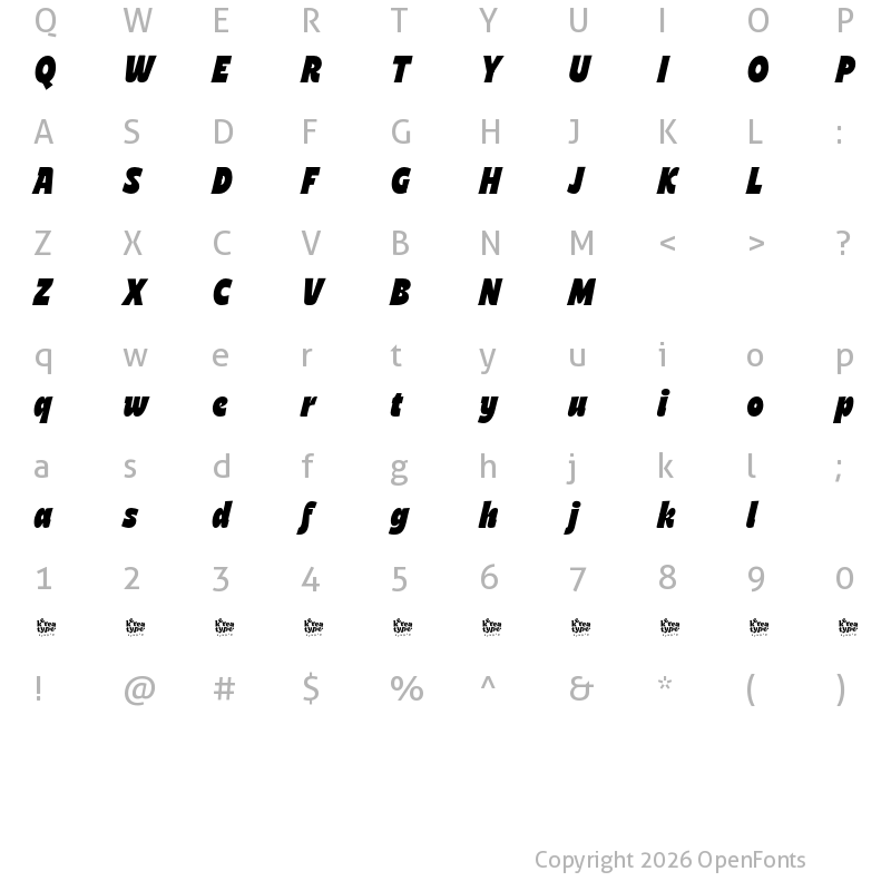 Character Map of Cuanky Demo Italic