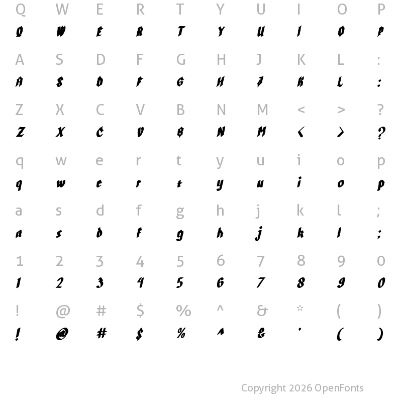 Character Map of Cunigund Condensed Italic