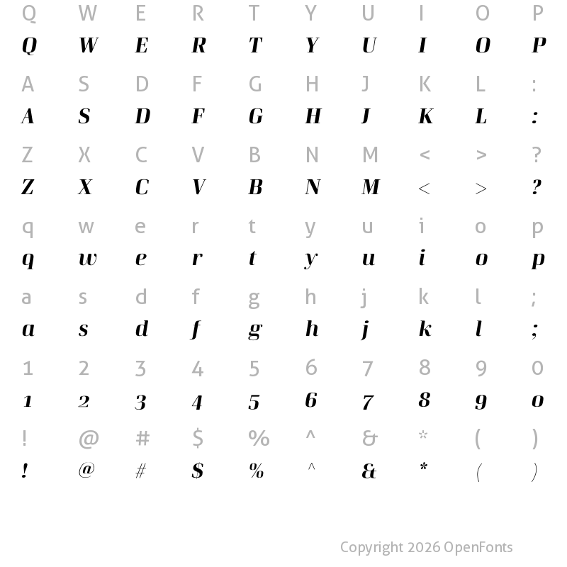 Character Map of Curve Bold-Italic