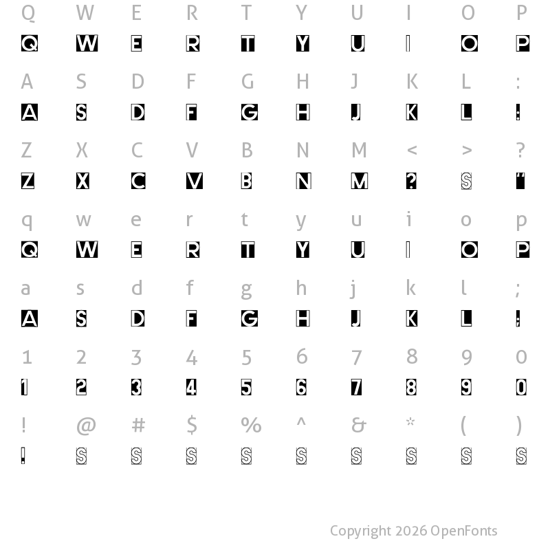 Character Map of Cut Me Out 2 Regular
