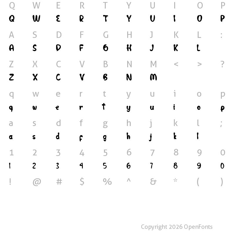 Character Map of Cutie Bunnie Regular
