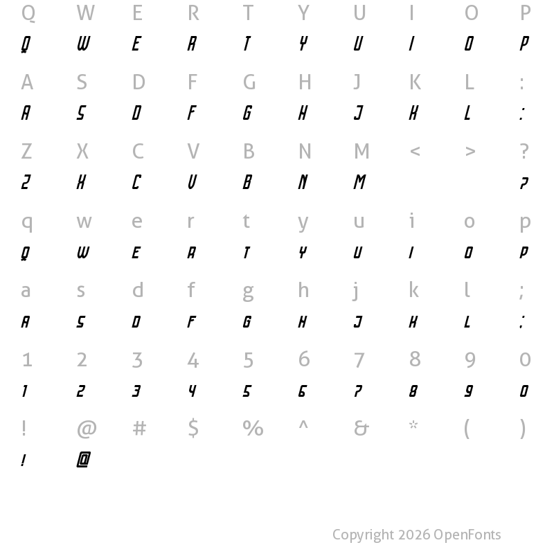 Character Map of Cyrillic Attitudes Condensed Italic