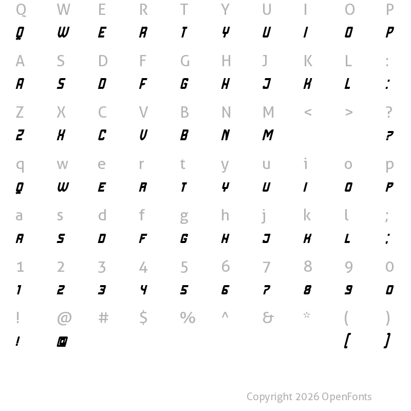 Character Map of Cyrillic Attitudes Italic