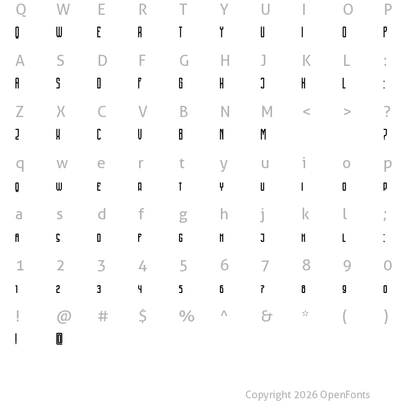Character Map of Cyrillic Attitudes U Condensed