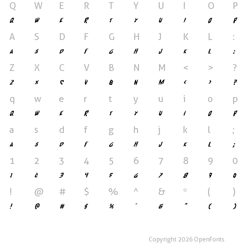 Character Map of Cyrus the Virus Expanded Italic Expanded Italic