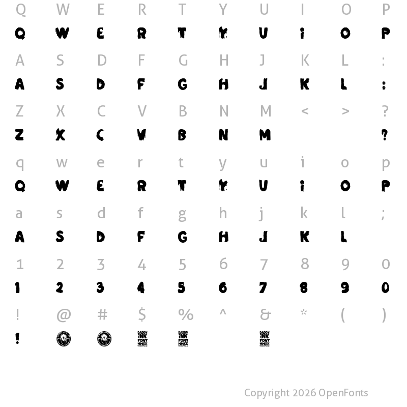 Character Map of Daddy Ink Regular