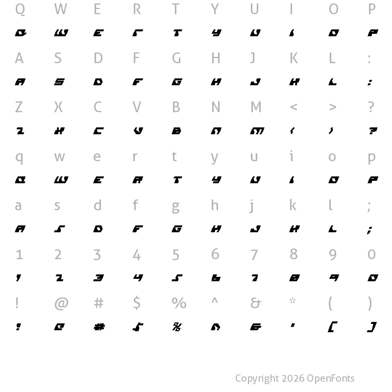 Character Map of Daedalus Condensed Condensed Italic