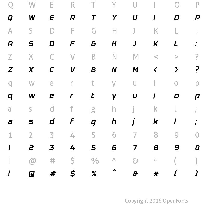 Character Map of DAGGERSQUARE OBLIQUE