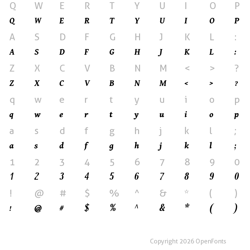 Character Map of Dai Banna SIL Bold Italic