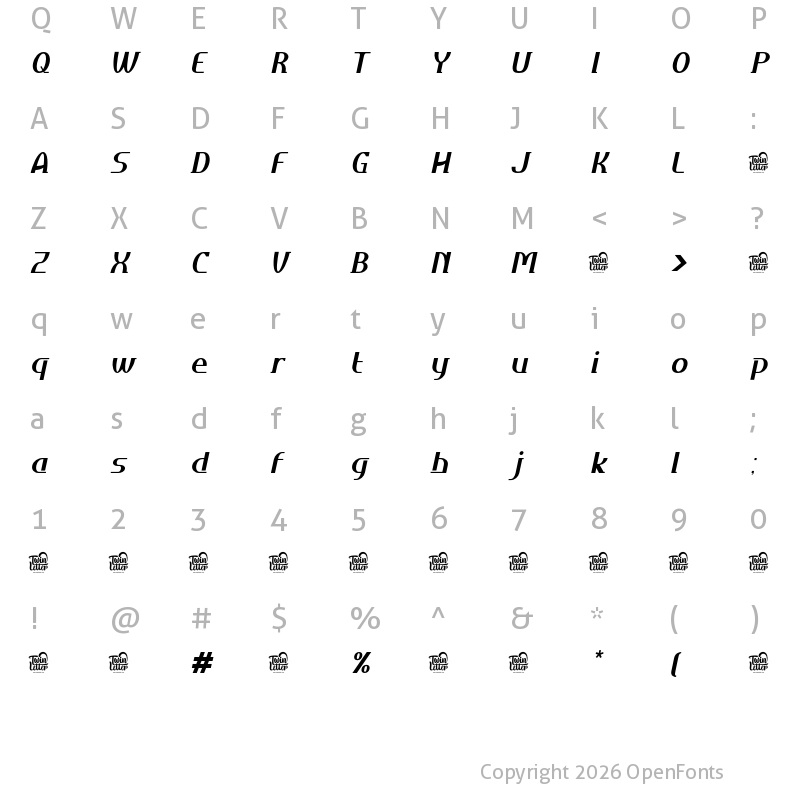 Character Map of Daimor Personal Use Extra Bold Slanted