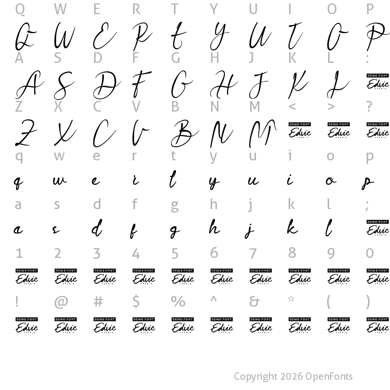 Character Map of Dalisha Demo Regular