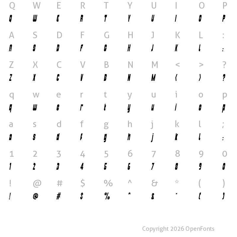 Character Map of Dalston italic